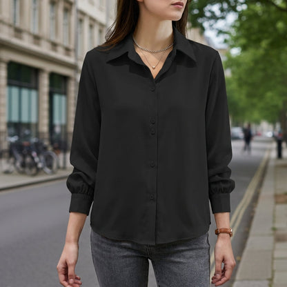 Women's Chiffon Blouse Loose Fit Long Sleeve – Elara
