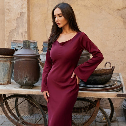 Women's Cotton Blend Maxi Dress Long Sleeve Flowing – Alessia