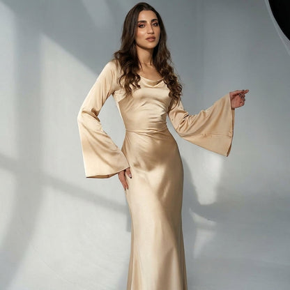 Women's Cotton Blend Maxi Dress Long Sleeve Flowing – Alessia