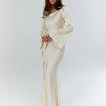 Women's Cotton Blend Maxi Dress Long Sleeve Flowing – Alessia