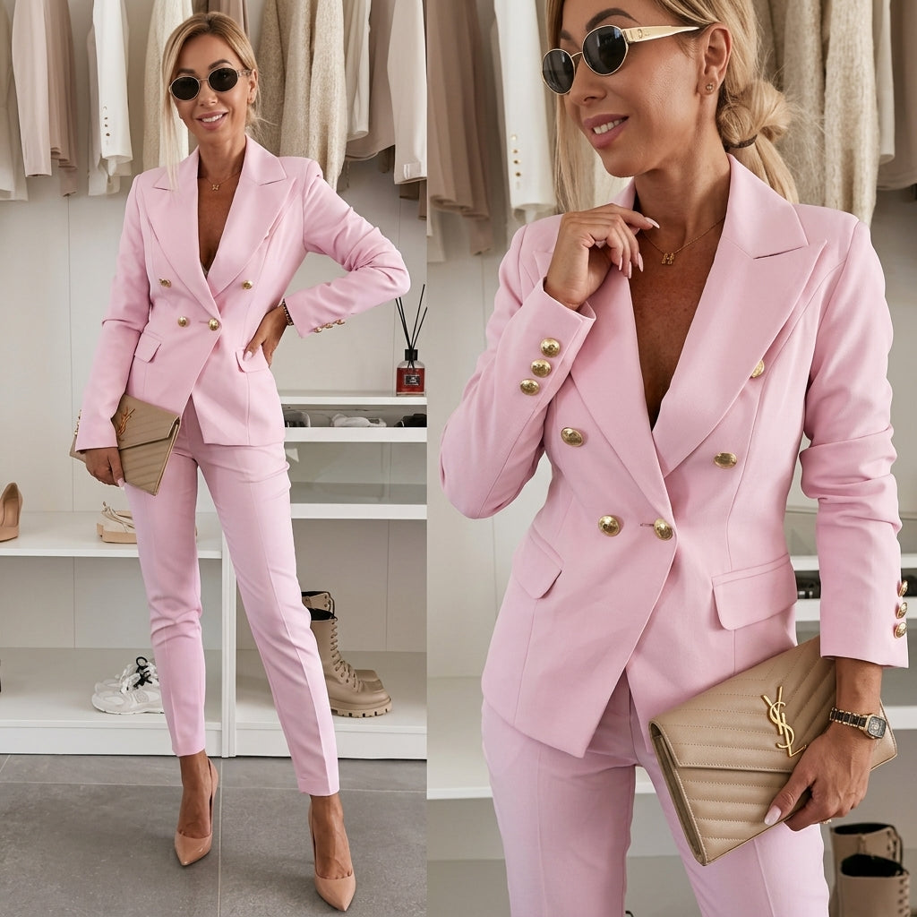 Women's Blazer And Trousers Set Cotton Blend Slim Fit – Aurelia