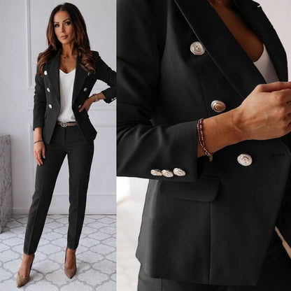Women's Blazer And Trousers Set Cotton Blend Slim Fit – Aurelia