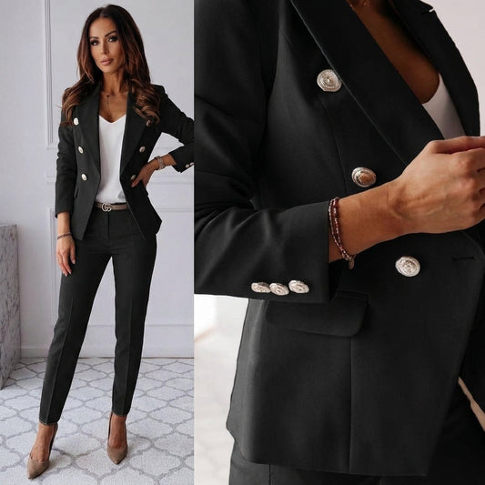 Women's Blazer And Trousers Set Cotton Blend Slim Fit – Aurelia