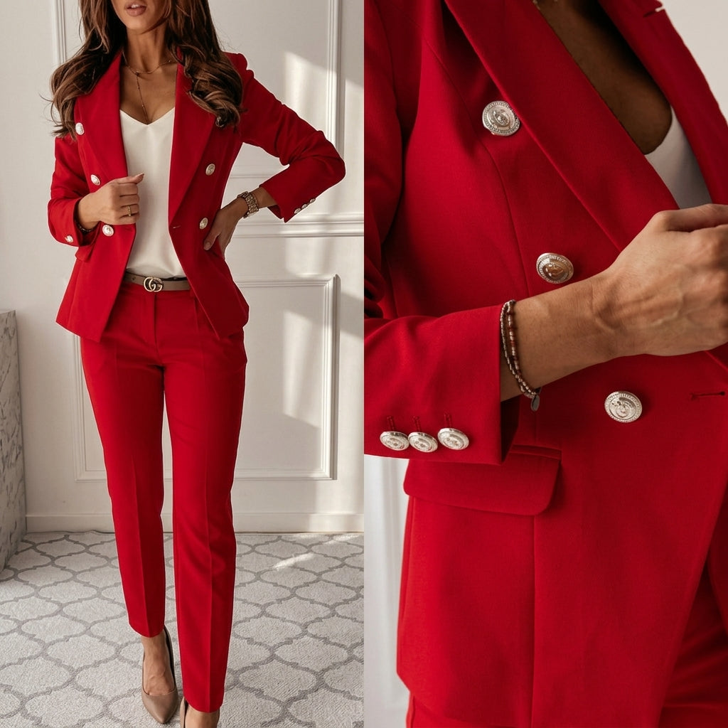 Women's Blazer And Trousers Set Cotton Blend Slim Fit – Aurelia