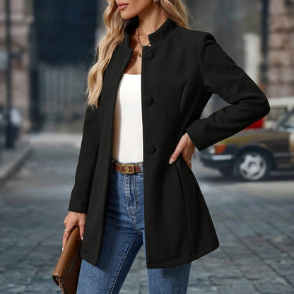 Women's Wool Blend Stand Collar Blazer Short Button Front – Elara