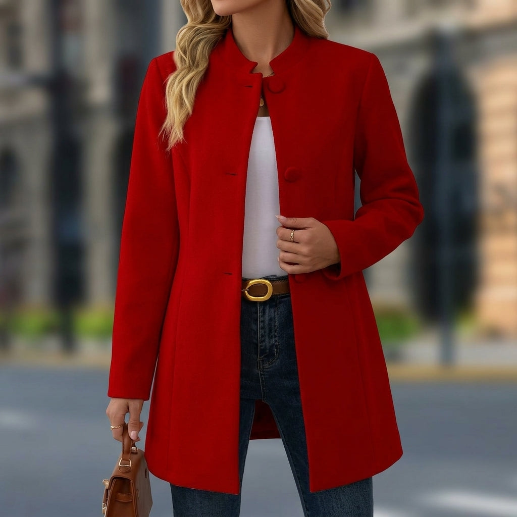 Women's Wool Blend Stand Collar Blazer Short Button Front – Elara