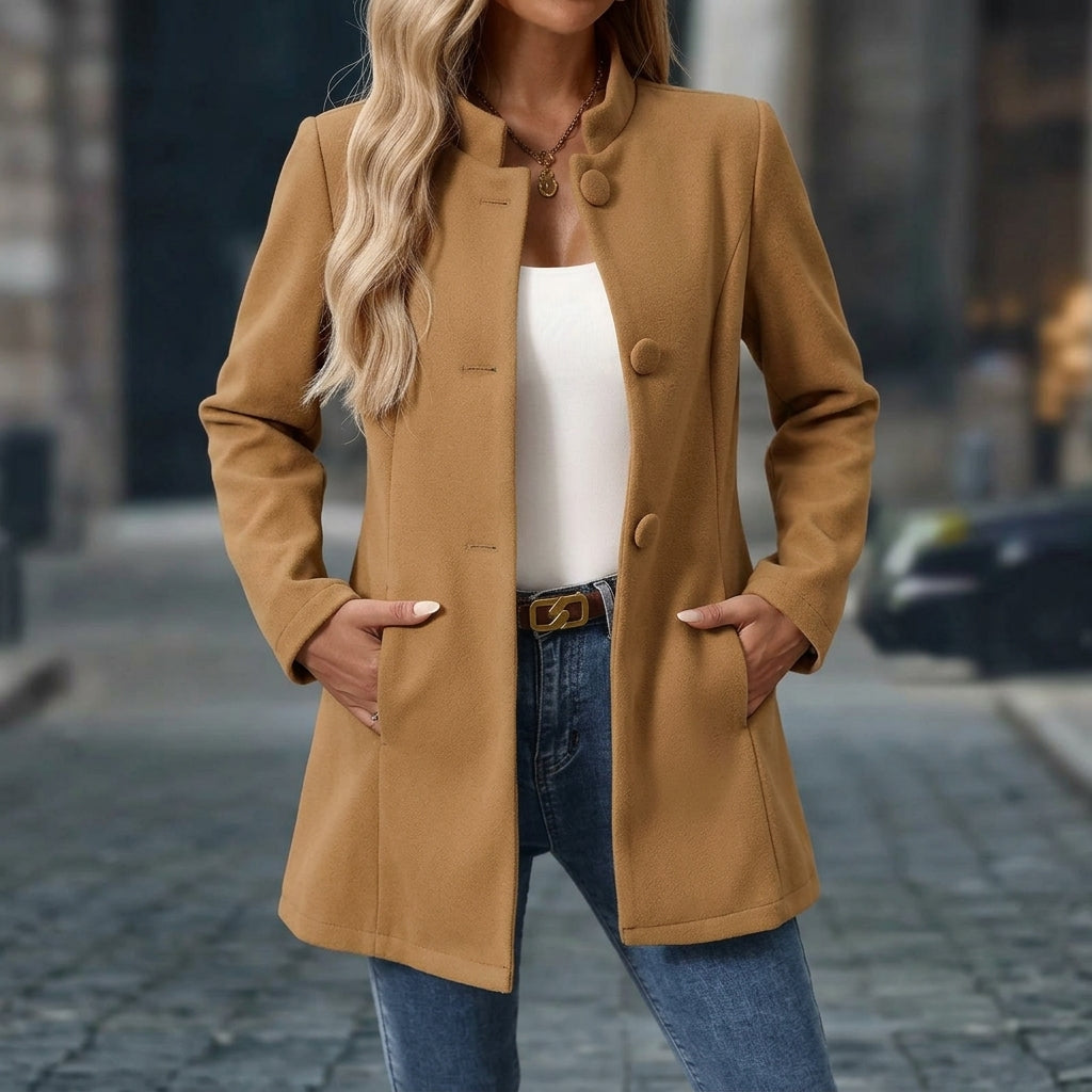 Women's Wool Blend Stand Collar Blazer Short Button Front – Elara