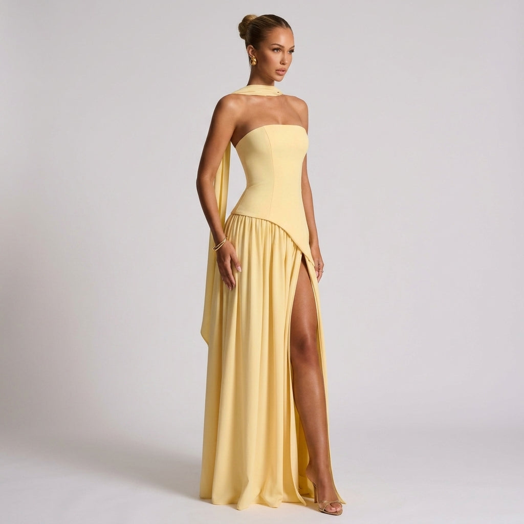 Women's Strapless Cotton Blend Maxi Dress Floor Length – Valeria