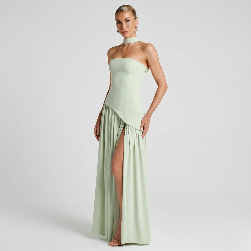 Women's Strapless Cotton Blend Maxi Dress Floor Length – Valeria