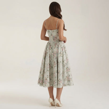 Women's Silk Blend Corset Midi Dress Floral Occasionwear – Elara