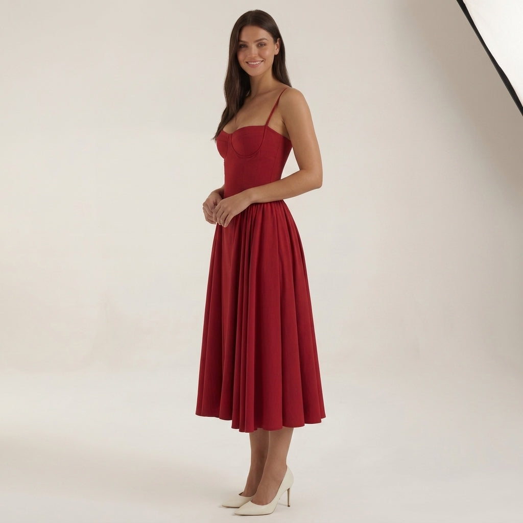 Women's Silk Blend Corset Midi Dress Floral Occasionwear – Elara