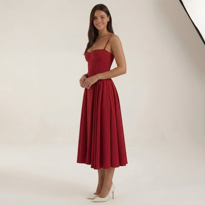 Women's Silk Blend Corset Midi Dress Floral Occasionwear – Elara