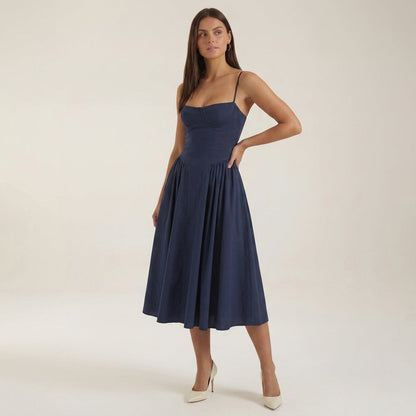 Women's Silk Blend Corset Midi Dress Floral Occasionwear – Elara
