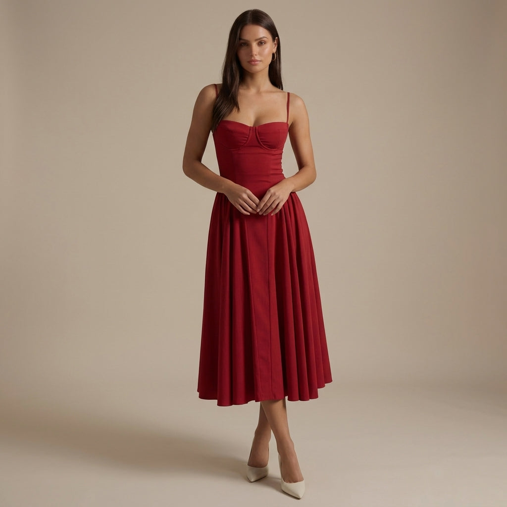 Women's Silk Blend Corset Midi Dress Floral Occasionwear – Elara