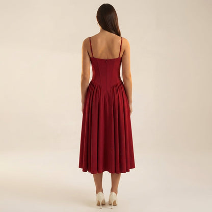 Women's Silk Blend Corset Midi Dress Floral Occasionwear – Elara