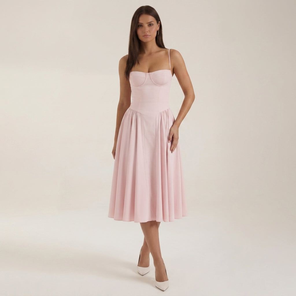 Women's Silk Blend Corset Midi Dress Floral Occasionwear – Elara