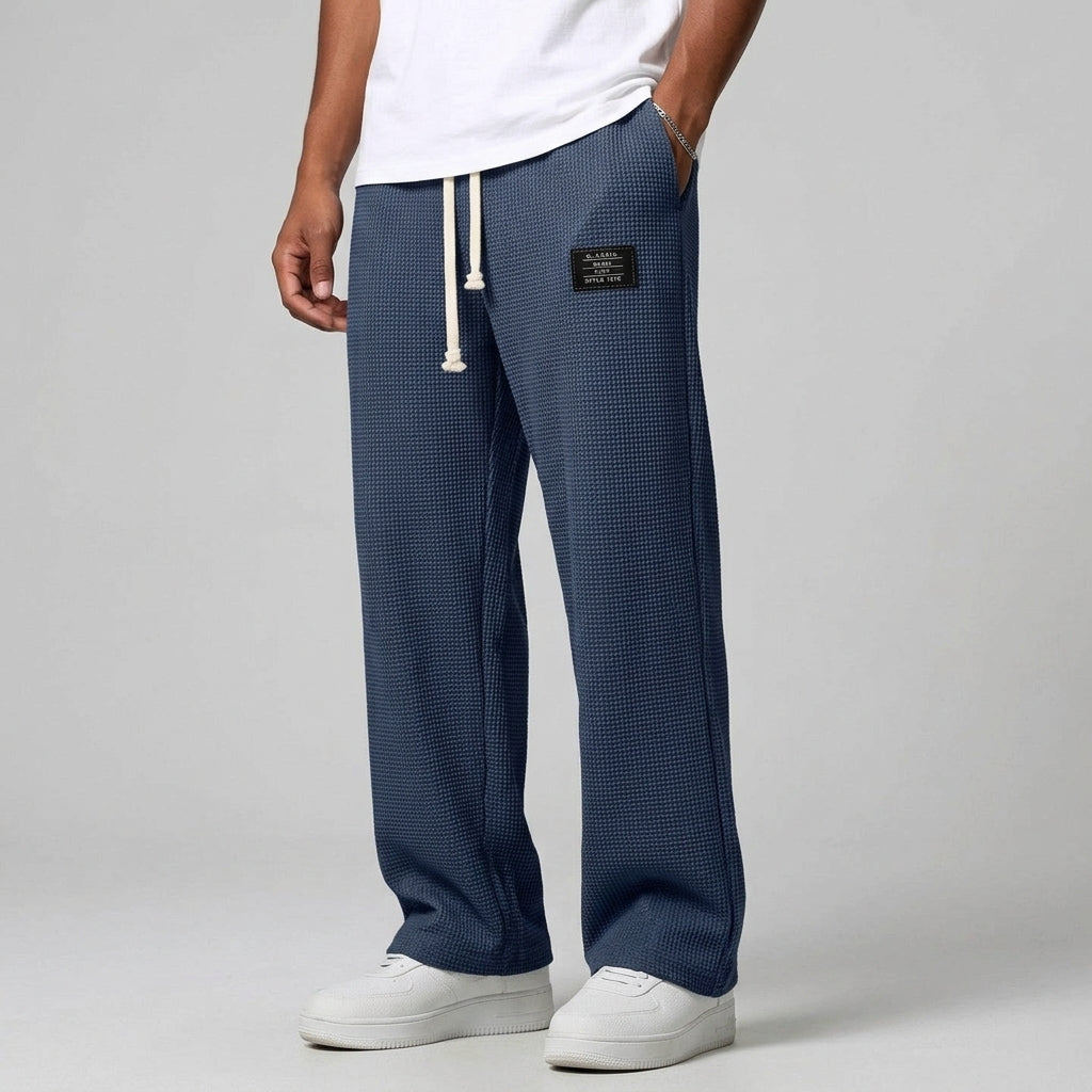 Wide Leg Trousers Waffle Cotton Blend Drawstring Fit – Marlowe