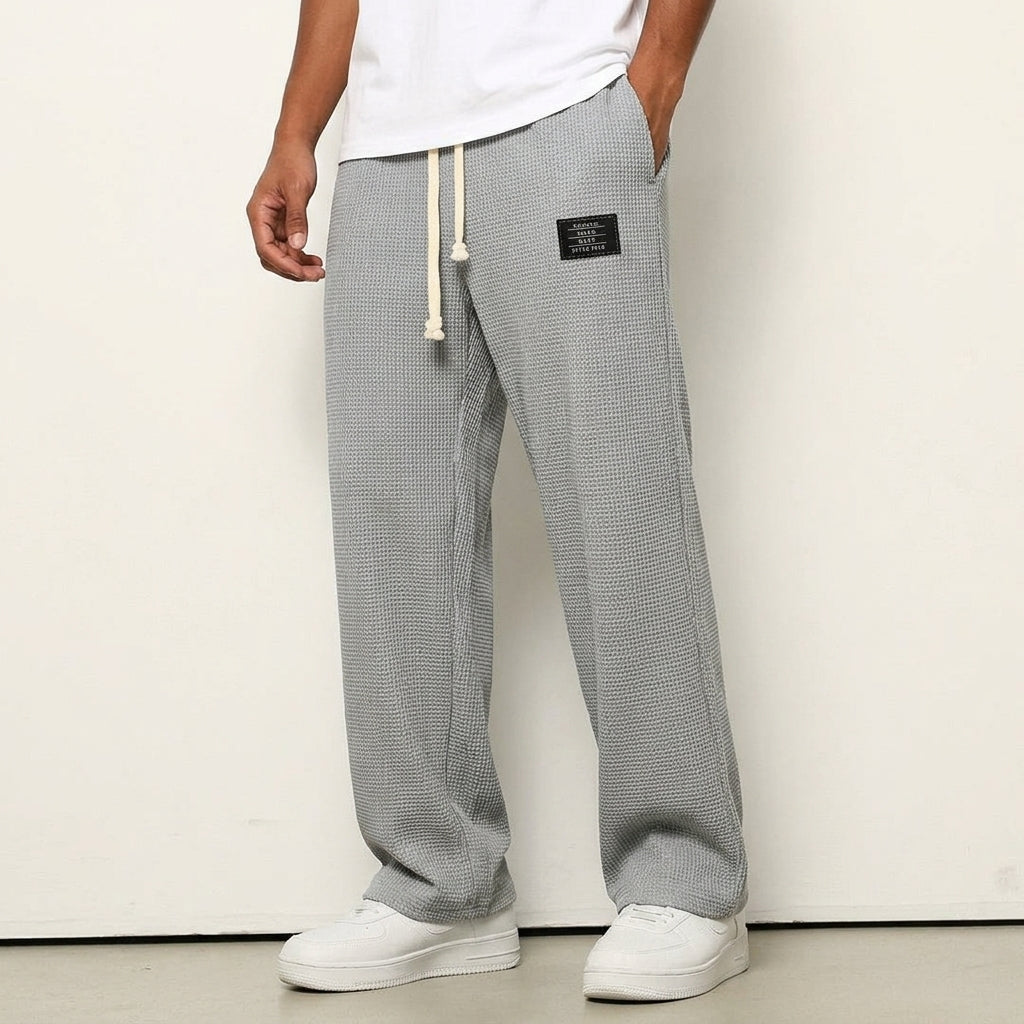 Wide Leg Trousers Waffle Cotton Blend Drawstring Fit – Marlowe