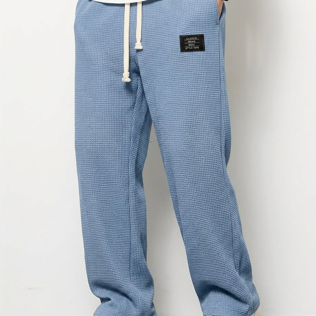 Wide Leg Trousers Waffle Cotton Blend Drawstring Fit – Marlowe