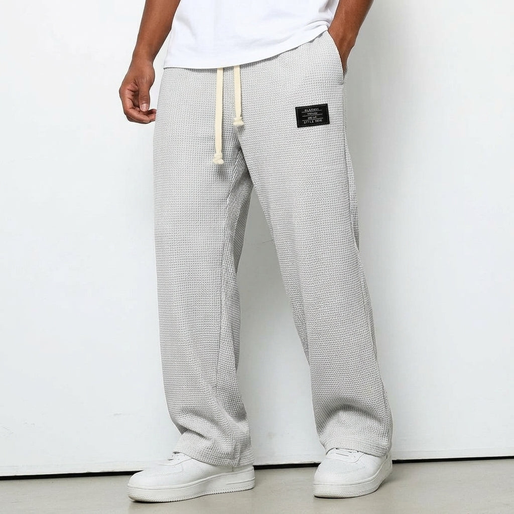 Wide Leg Trousers Waffle Cotton Blend Drawstring Fit – Marlowe