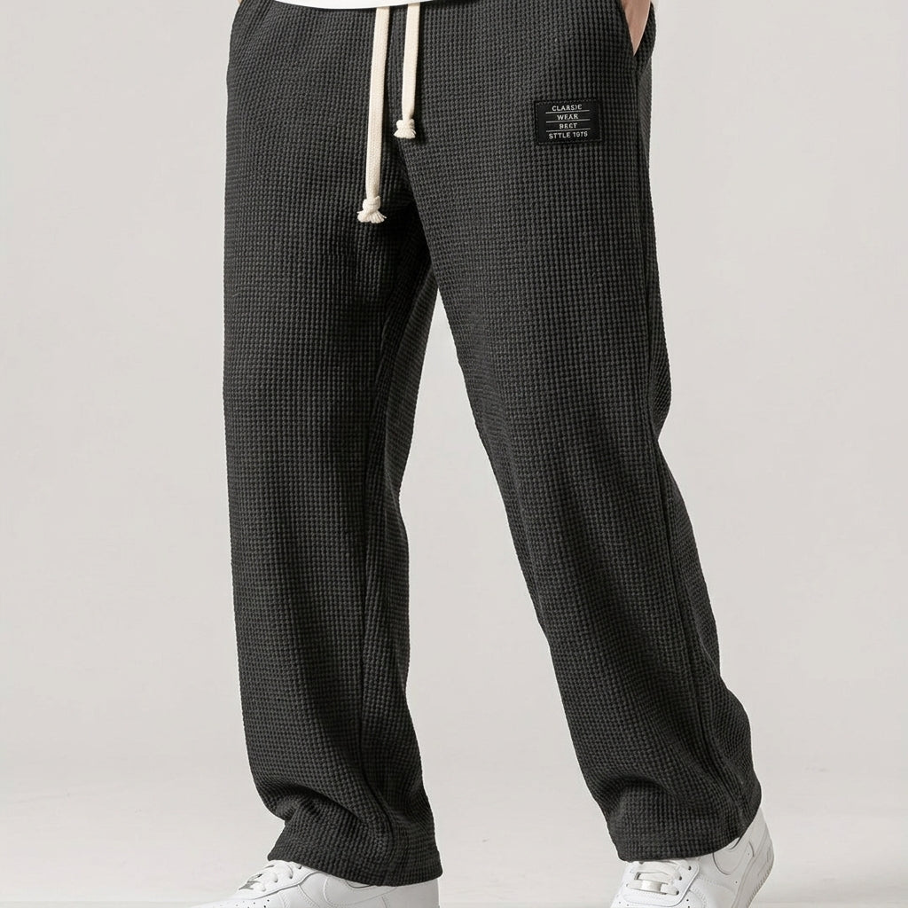 Wide Leg Trousers Waffle Cotton Blend Drawstring Fit – Marlowe