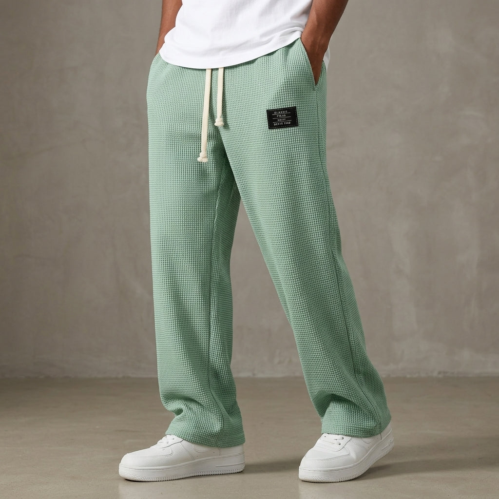 Wide Leg Trousers Waffle Cotton Blend Drawstring Fit – Marlowe