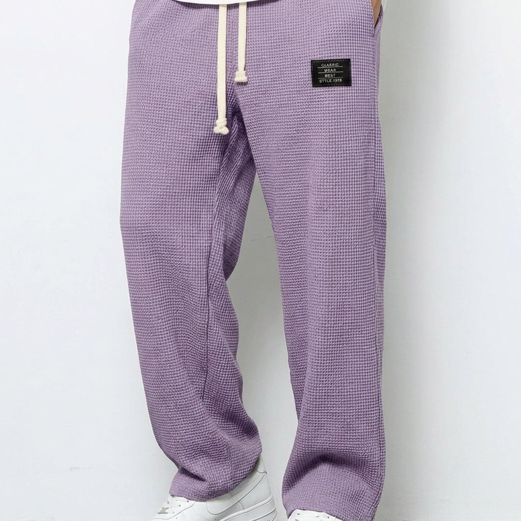Wide Leg Trousers Waffle Cotton Blend Drawstring Fit – Marlowe