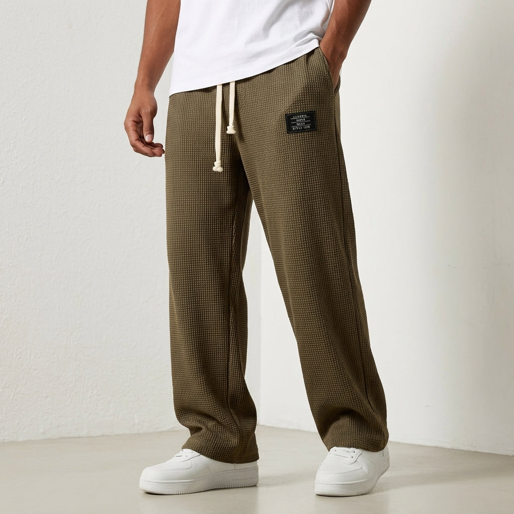 Wide Leg Trousers Waffle Cotton Blend Drawstring Fit – Marlowe
