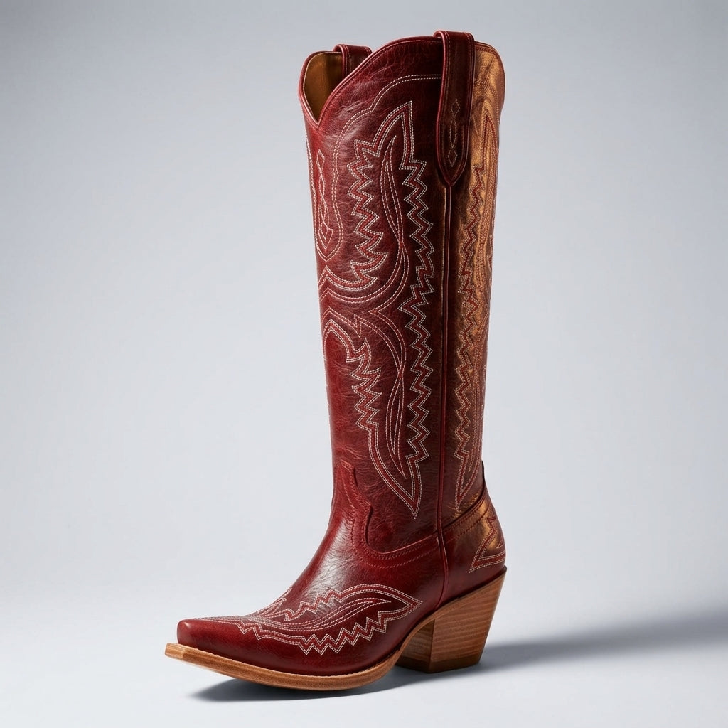 Women's Knee High Cowboy Boots Vegan Leather Block Heel – Marlowe