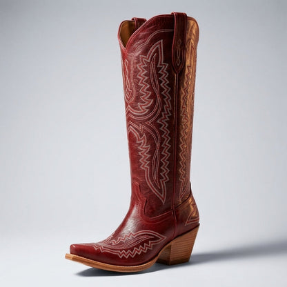 Women's Knee High Cowboy Boots Vegan Leather Block Heel – Marlowe