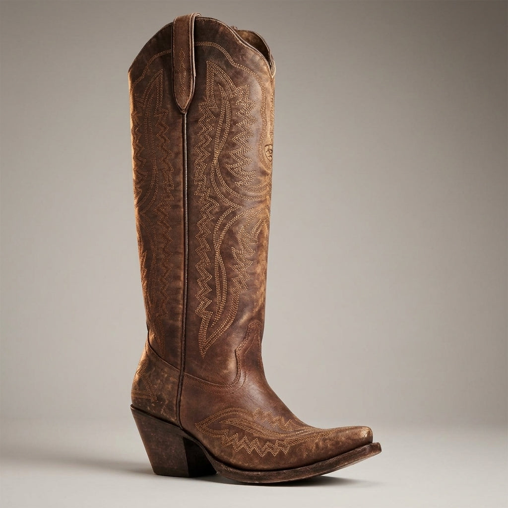 Women's Knee High Cowboy Boots Vegan Leather Block Heel – Marlowe