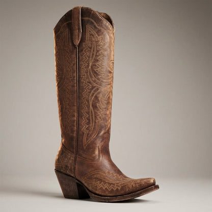 Women's Knee High Cowboy Boots Vegan Leather Block Heel – Marlowe