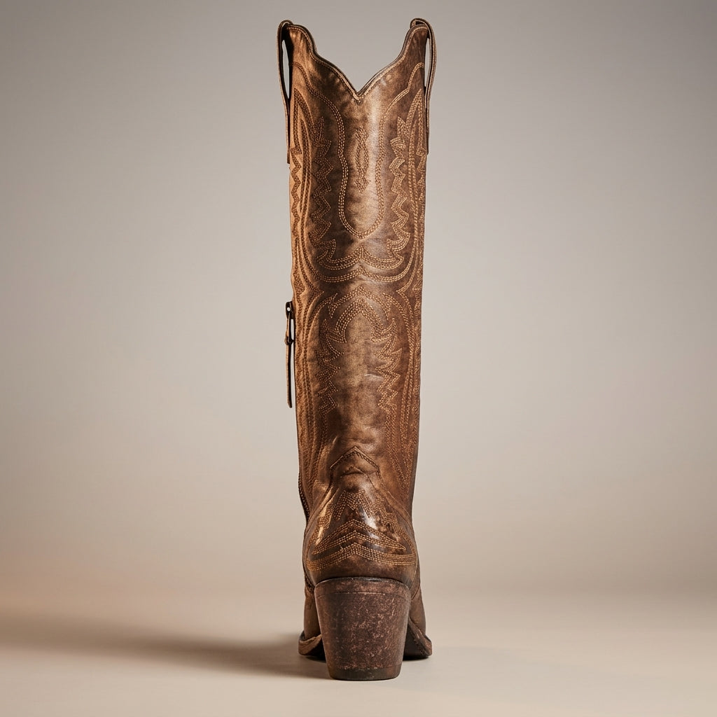 Women's Knee High Cowboy Boots Vegan Leather Block Heel – Marlowe