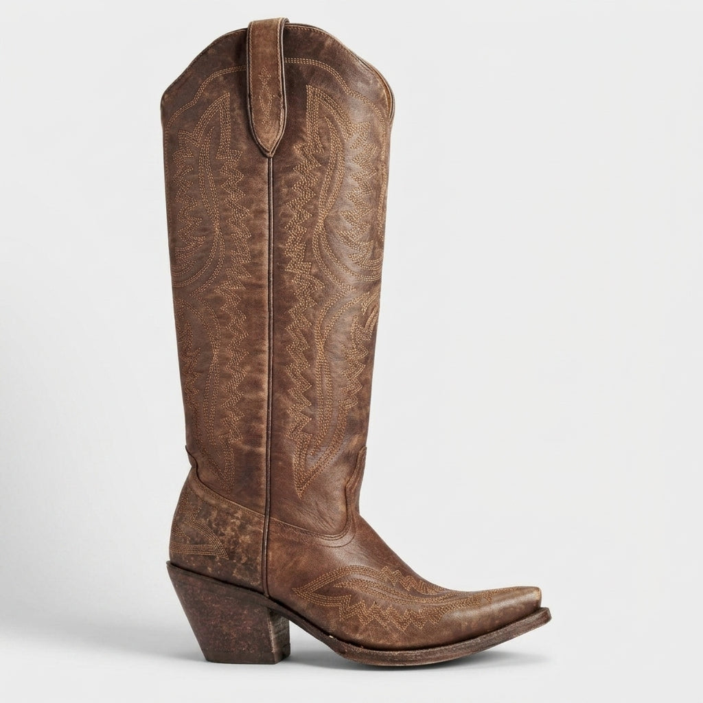 Women's Knee High Cowboy Boots Vegan Leather Block Heel – Marlowe