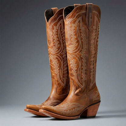 Women's Knee High Cowboy Boots Vegan Leather Block Heel – Marlowe