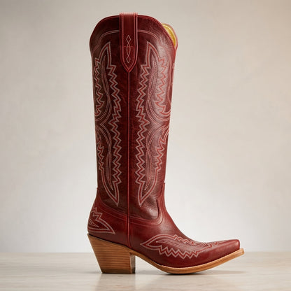 Women's Knee High Cowboy Boots Vegan Leather Block Heel – Marlowe