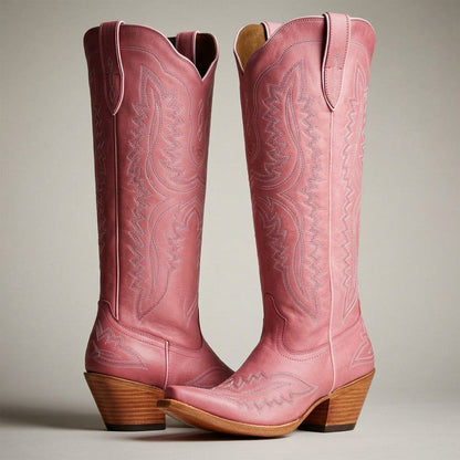 Women's Knee High Cowboy Boots Vegan Leather Block Heel – Marlowe