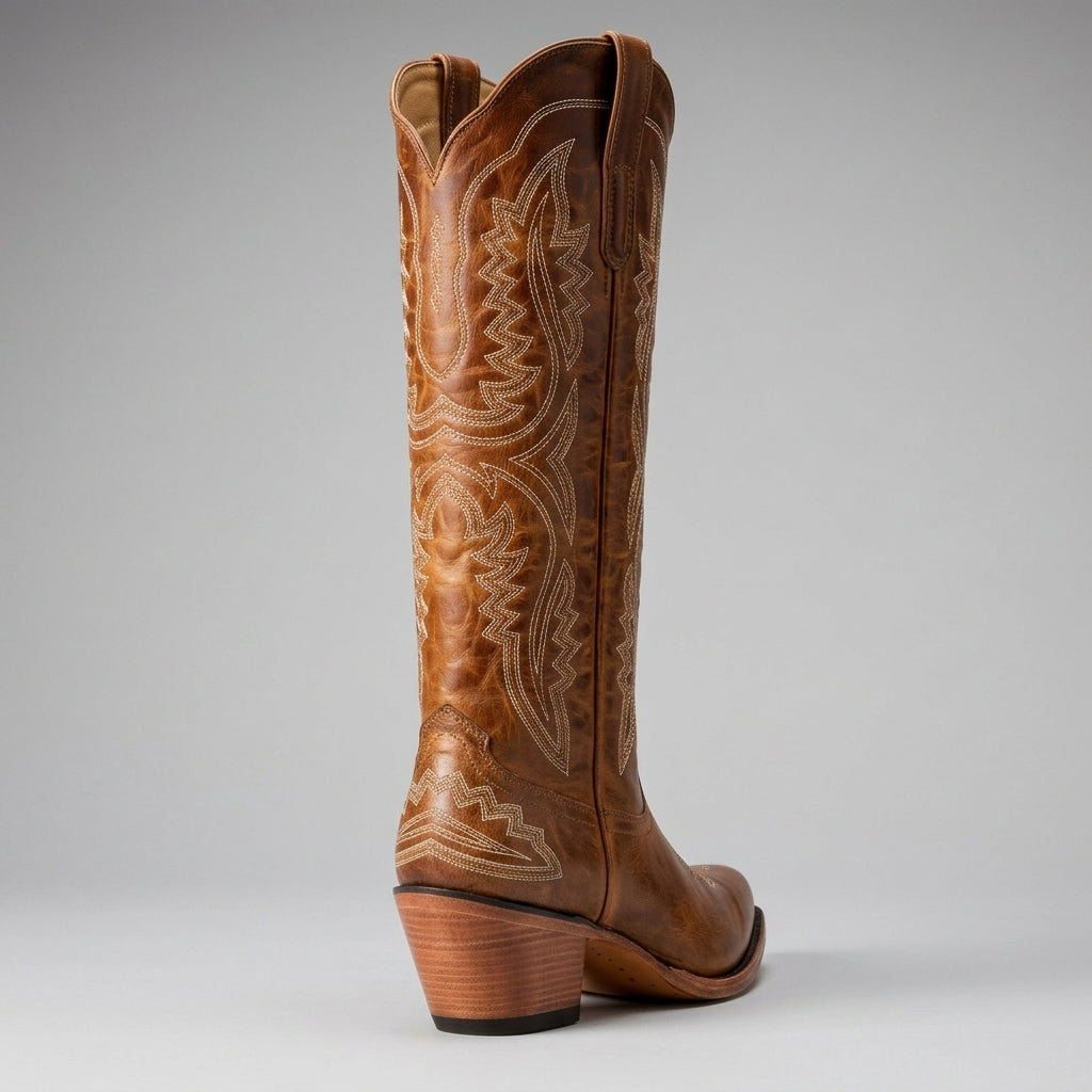 Women's Knee High Cowboy Boots Vegan Leather Block Heel – Marlowe