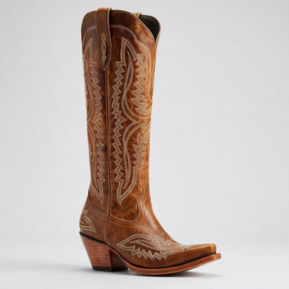Women's Knee High Cowboy Boots Vegan Leather Block Heel – Marlowe