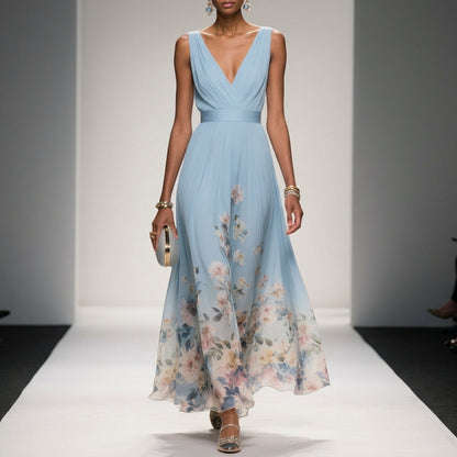 Women's Floral Maxi Dress Cotton Blend V-Neck Wide Straps – Elara