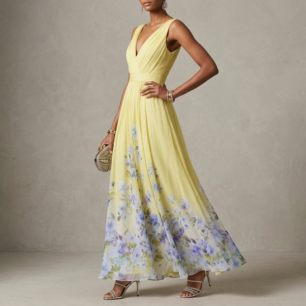 Women's Floral Maxi Dress Cotton Blend V-Neck Wide Straps – Elara