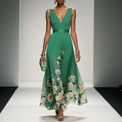 Women's Floral Maxi Dress Cotton Blend V-Neck Wide Straps – Elara