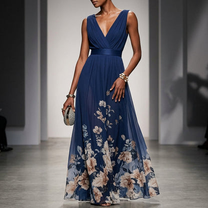 Women's Floral Maxi Dress Cotton Blend V-Neck Wide Straps – Elara