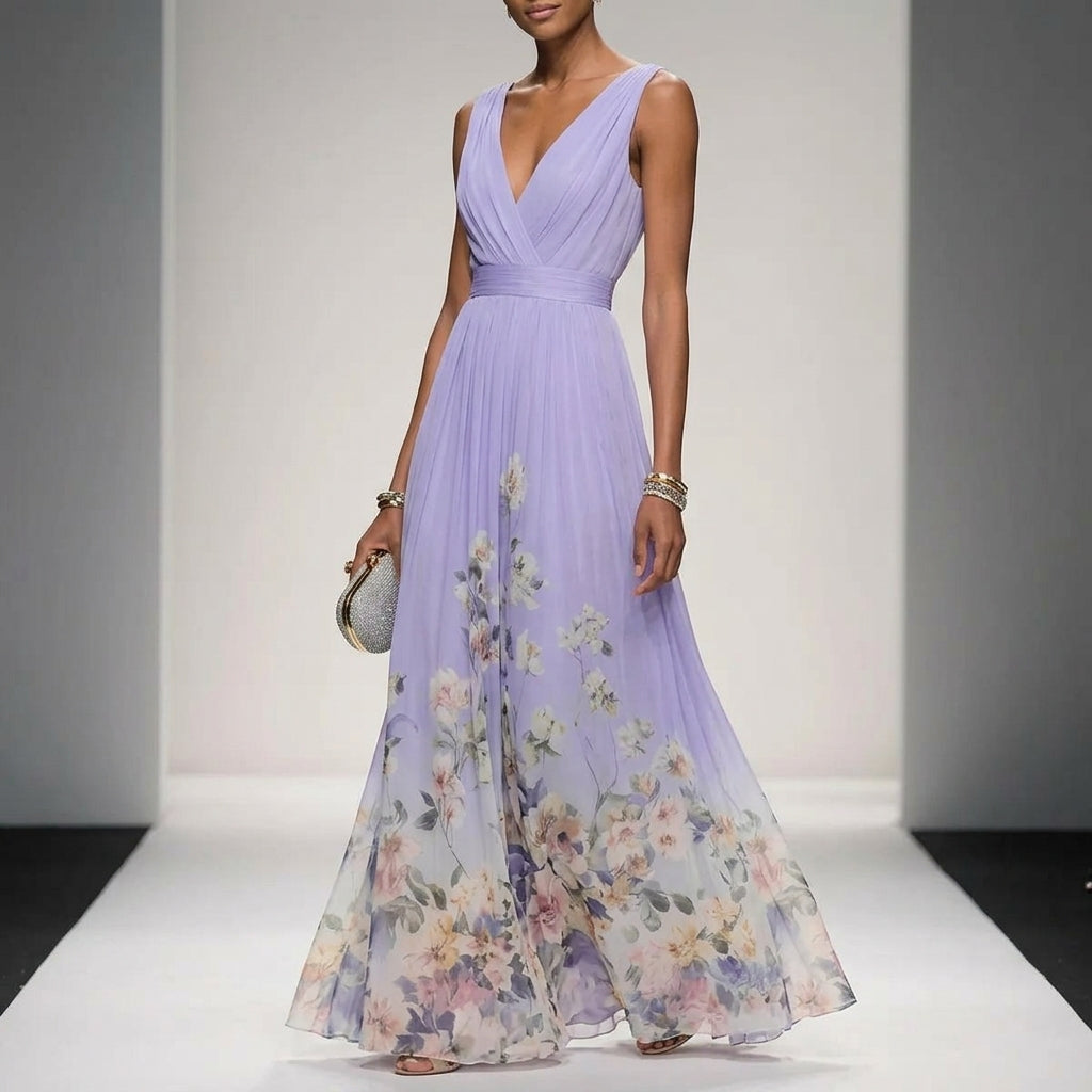 Women's Floral Maxi Dress Cotton Blend V-Neck Wide Straps – Elara