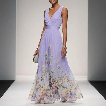 Women's Floral Maxi Dress Cotton Blend V-Neck Wide Straps – Elara