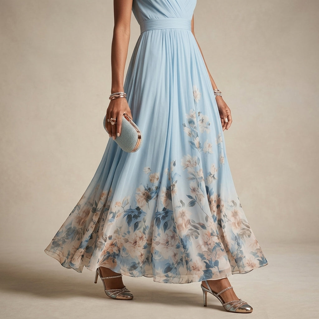 Women's Floral Maxi Dress Cotton Blend V-Neck Wide Straps – Elara