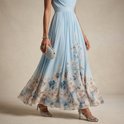 Women's Floral Maxi Dress Cotton Blend V-Neck Wide Straps – Elara