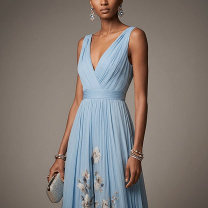 Women's Floral Maxi Dress Cotton Blend V-Neck Wide Straps – Elara