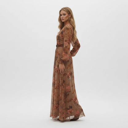 Women's Embroidered Maxi Dress Cotton Blend Button Front – Marisol