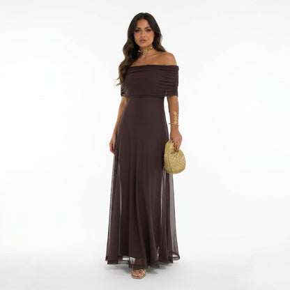 Women's Chiffon Maxi Dress Off Shoulder Evening Wear – Elara